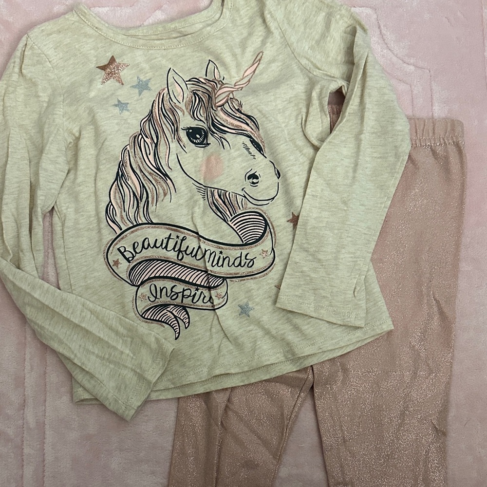Beautiful Minds Unicorn Kids Pajama Set - Cream and Pink and Pink Flowers set